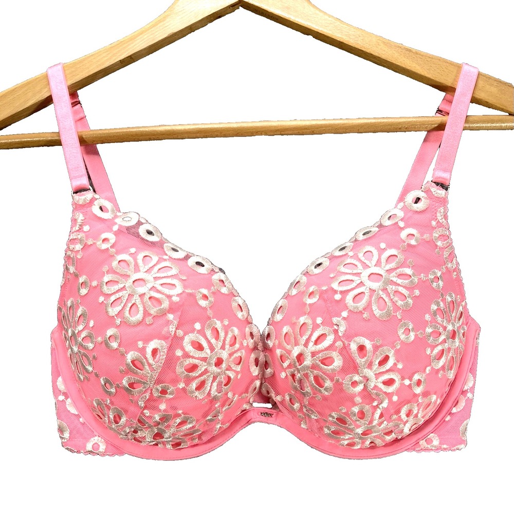 Victoria Secret Embroidered Eyelet Lace Bra 32DD Rhinestone Multiway Push Up